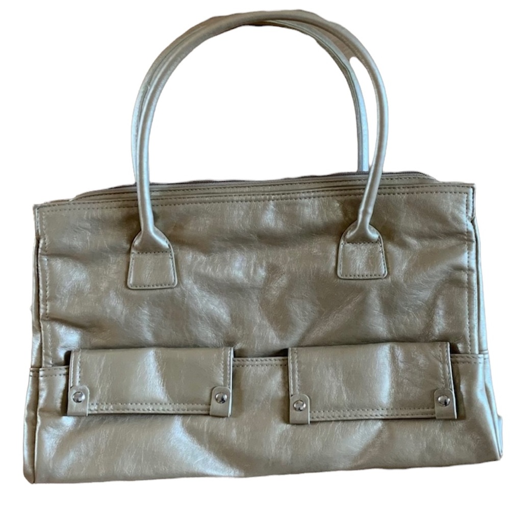 NWOT COMPUTER BAG GOLD ZIPPERED 2-FRONT POCKETS SHOULDER STRAPS